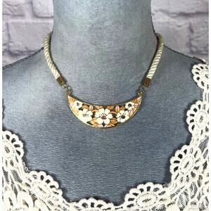 Vintage 80's  Stamped SITI Floral Crescent Cloissone and Rope Choker